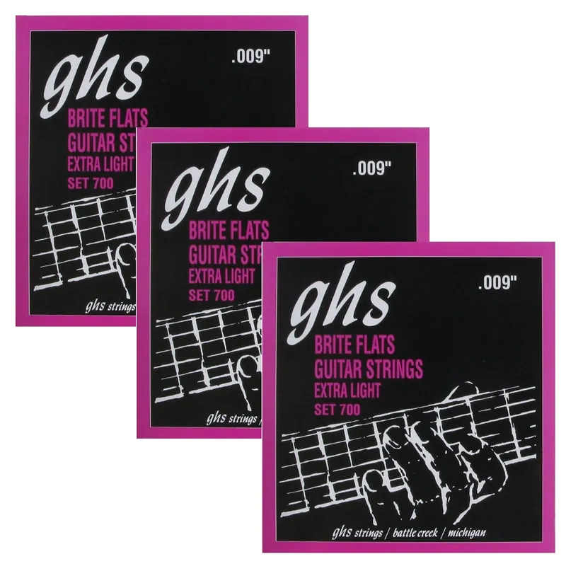 3 Sets of GHS 700 Brite Flats Extra Light Electric Guitar Strings (9-42) Weekend Sale