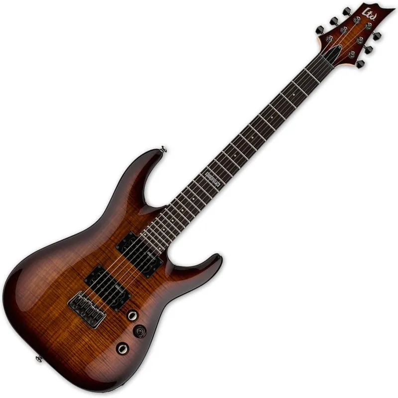 Final Sale ESP LTD H-101FM Flamed Maple Top Electric Guitar - Dark Brown Sunburst Finish