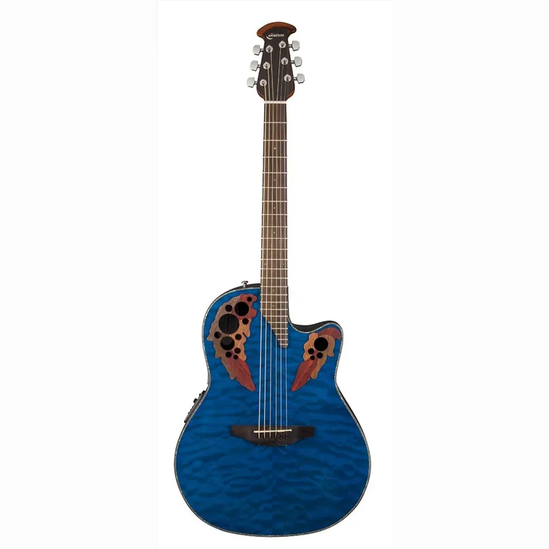 Budget Ovation CE44P-8TQ Celebrity Elite Plus 44 Acoustic/Electric Guitar in Transparent Blue Quilt Maple