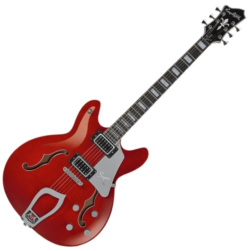 Hagstrom Super Viking Semi-Hollow Body Flame Maple Top Electric Guitar in Wild Cherry Transparent Limited Offer