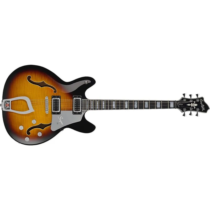 Buy Today Hagstrom Super Viking Hollow Body Flame Maple Top Electric Guitar in Tobacco Sunburst