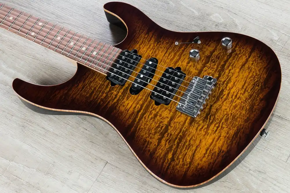 Sale Suhr Modern Pro Electric Guitar, Flamed Maple Top, HSH, Pau Ferro Fingerboard, Gig Bag - Bengal Burst