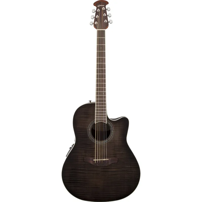 While Supplies Last Ovation CS24P Celebrity Standard Plus Mid Depth Cutaway Acoustic-Electric Guitar in Transparent Black Flame Maple