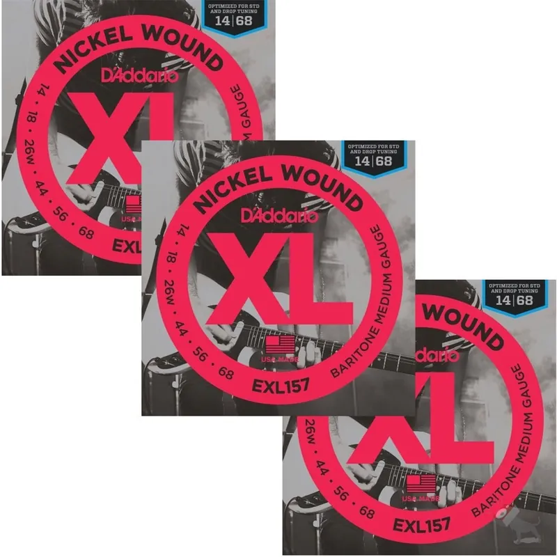 3 Sets of D'addario XL-157 Medium Baritone Electric Guitar Strings (14-68) Hassle-Free Returns