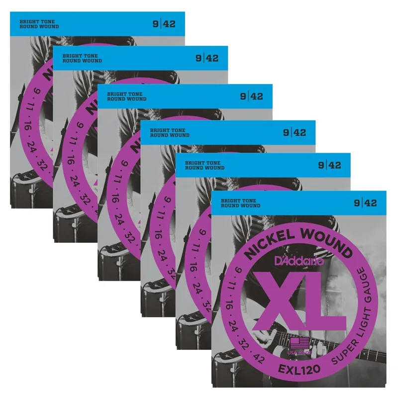 Worldwide Shipping 6 Sets of D'Addario EXL120 Nickel Wound Super Light Electric Guitar Strings (9-42)
