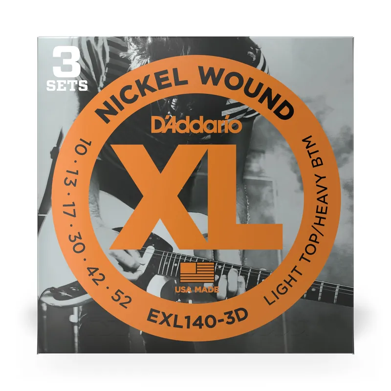 3 Sets of D'Addario EXL140 Nickel Wound Light Top/Heavy Bottom Electric Guitar Strings (10-52) Fast Shipping