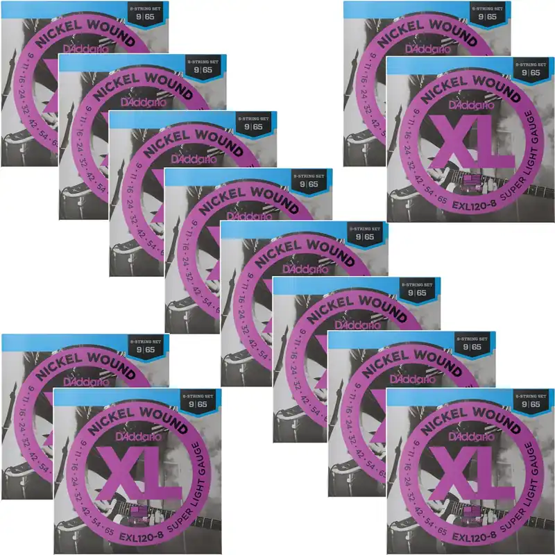 Discount 12-Pack of D'Addario EXL120-8 Nickel Wound 8-String Super Light Electric Guitar Strings (9-65)