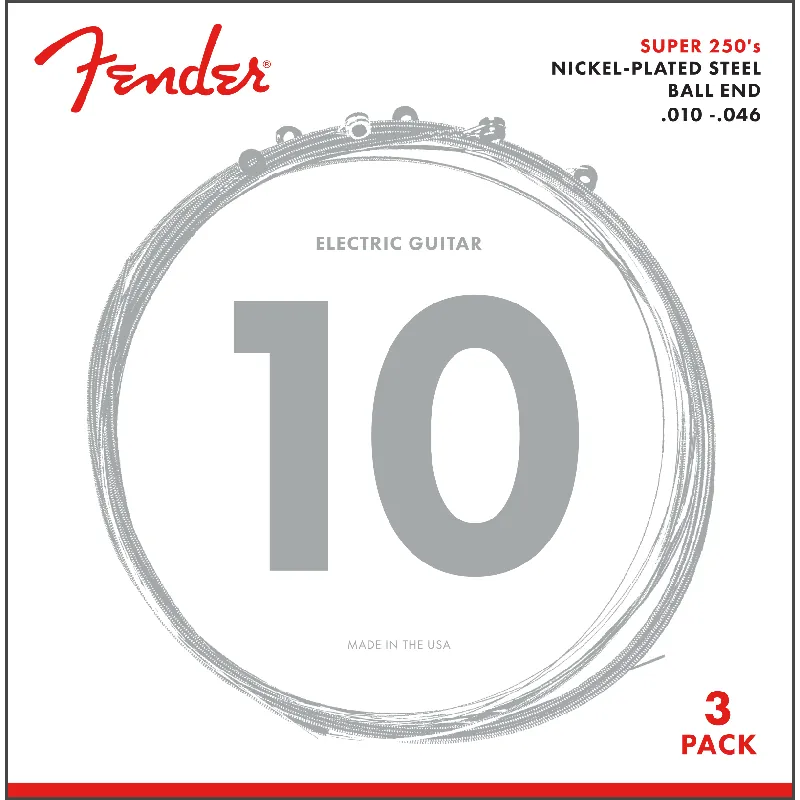 Brand New 3-Pack of Fender 250R Nickel-Plated Steel Regular Electric Guitar Strings (10-46)