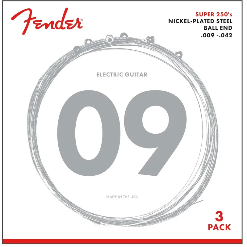 Fast Shipping 3-Pack of Fender 250L Super 250 Nickel-Plated Steel Light Electric Guitar Strings (09-42)