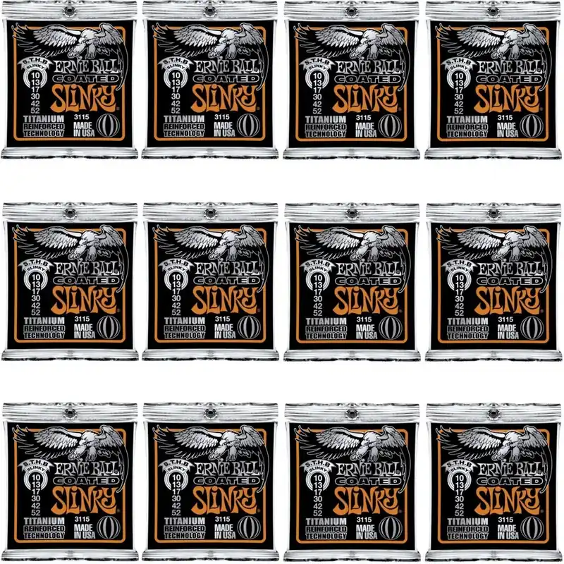 Price Cut 12-Pack Ernie Ball 3115 Coated Titanium RPS Skinny Top Heavy Bottom Slinky Electric Guitar Strings (10-52)
