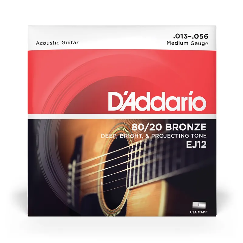 Exclusive D'Addario EJ12 80/20 Bronze Medium Acoustic Guitar Strings (13-56)