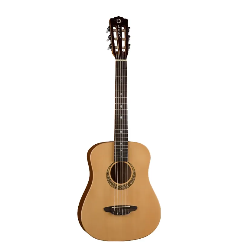 Luna Safari Travel Size 3/4 Nylon Acoustic Guitar with Gig Bag - Natural Satin Top Pick