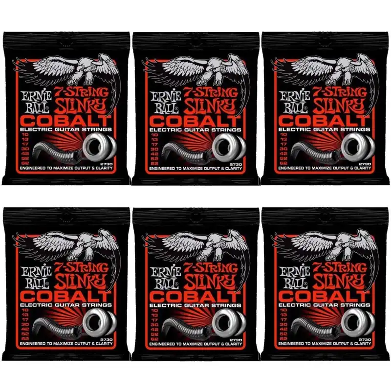 Free Delivery 6-Pack Ernie Ball 2730 Cobalt 7-String Slinky Skinny Top Heavy Bottom Electric Guitar Strings (10-62)