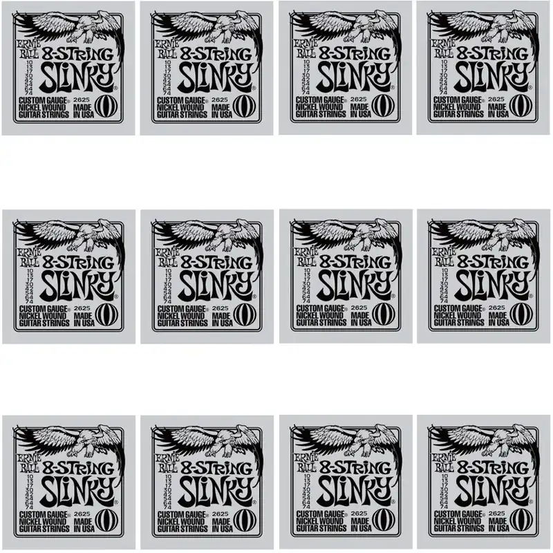 Fresh Stock 12-Pack Ernie Ball 2625 8-String Slinky Nickel Wound Electric Guitar Strings (10-74)