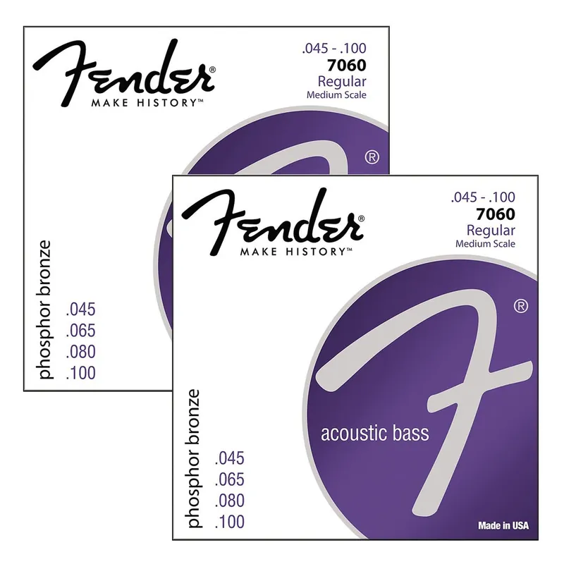 2 Packs of Fender 7060 Phosphor Bronze Regular Medium Scale Acoustic Bass Guitar Strings (45-100) Limited Offer