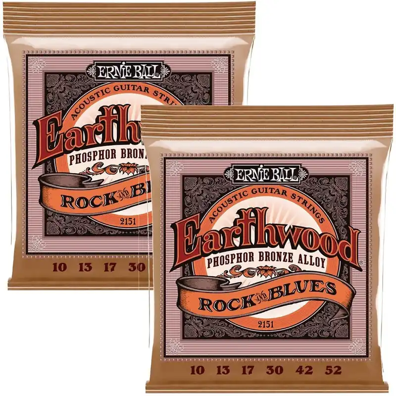 Instant Buy 2-Pack Ernie Ball 2151 Earthwood Phosphor Bronze Alloy Rock and Blues Acoustic Guitar Strings (10-52)