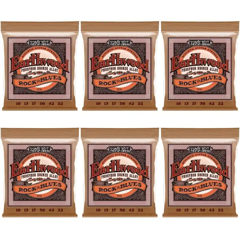Get Yours 6-Pack Ernie Ball 2151 Earthwood Phosphor Bronze Alloy Rock and Blues Acoustic Guitar Strings (10-52)