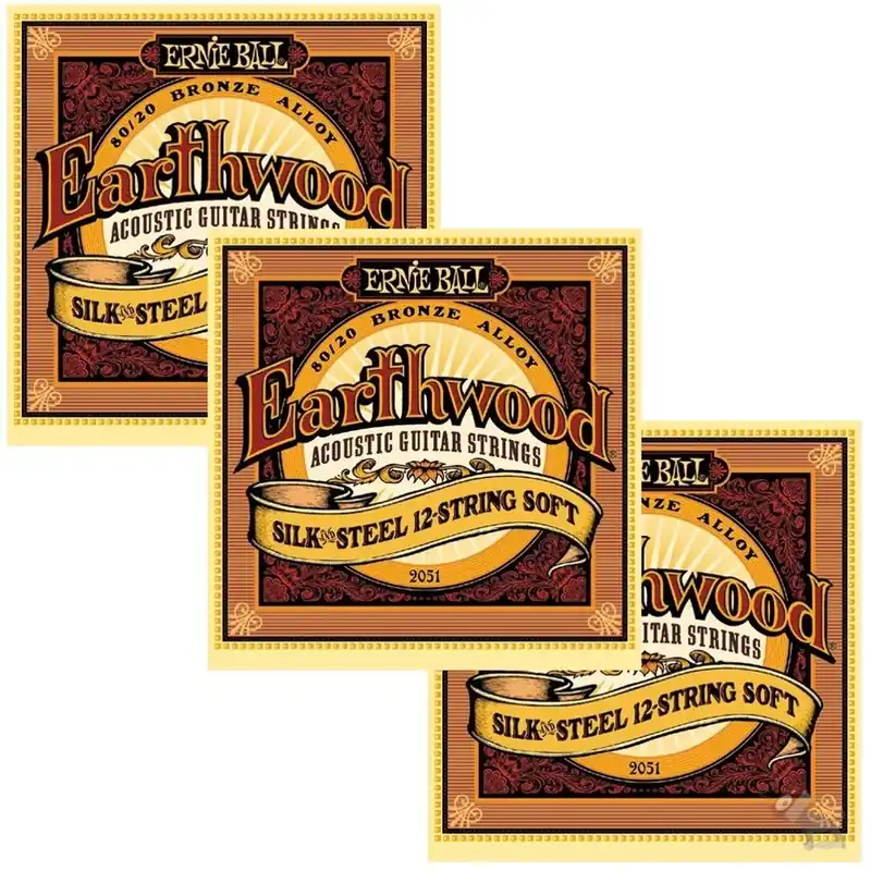 Deal 3-Pack Ernie Ball 2051 Earthwood 80/20 Bronze Silk & Steel 12-String Soft Acoustic Guitar Strings (9-46)