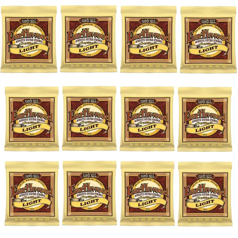 12-Pack Ernie Ball 2004 Earthwood 80/20 Bronze Light Acoustic Guitar Strings (11-52) Hot Picks