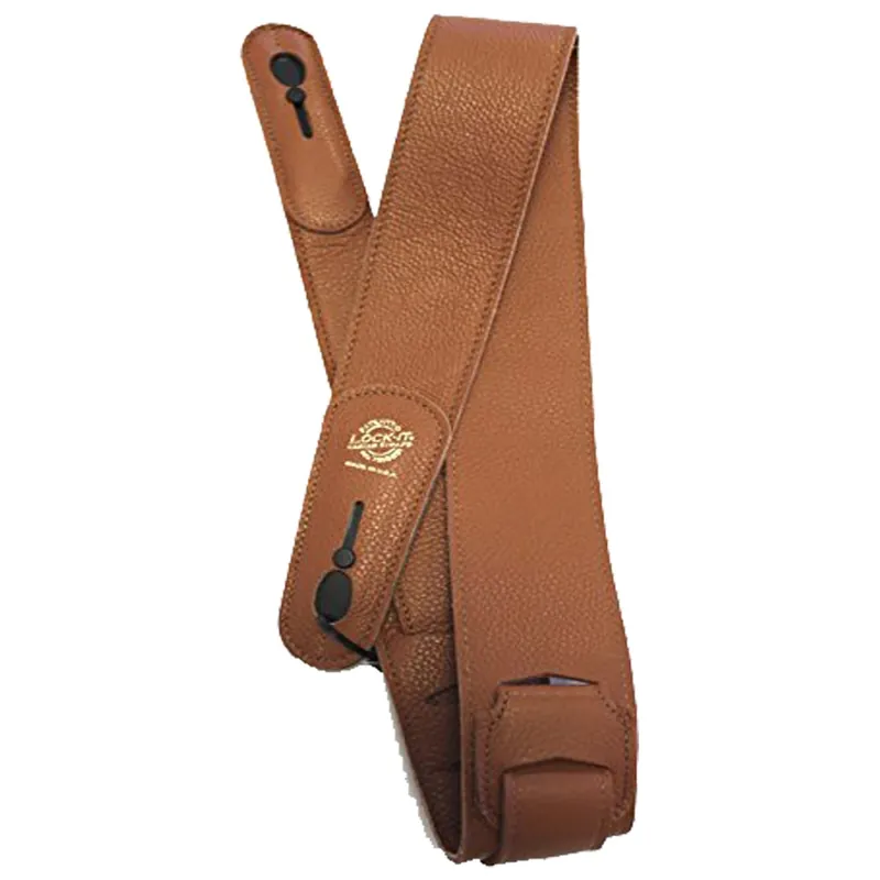 Free Shipping Lock-It Straps 2.5Luxury Leather Patented Locking Technology Guitar Strap in Tan