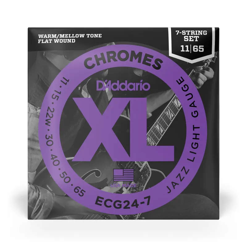 Free Shipping D'Addario ECG24-7 7-String Chrome Flat Wound Electric Guitar Strings (11-65)