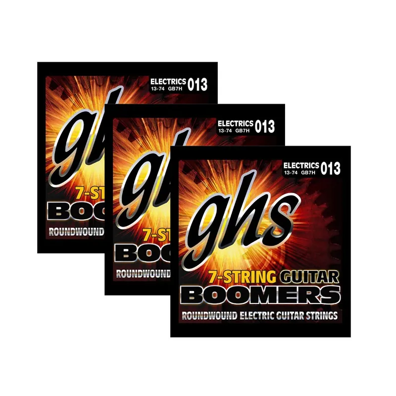 Brand New 3-Pack GHS Strings GB7H Boomers 7-String Heavy Electric Guitar Strings (13-74)