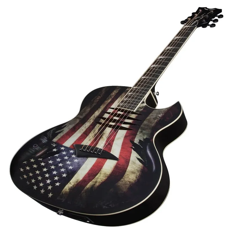 Dean Mako Dave Mustaine Signature A/E Acoustic-Electric Guitar USA War Torn Flag Graphic Finish Big Sale