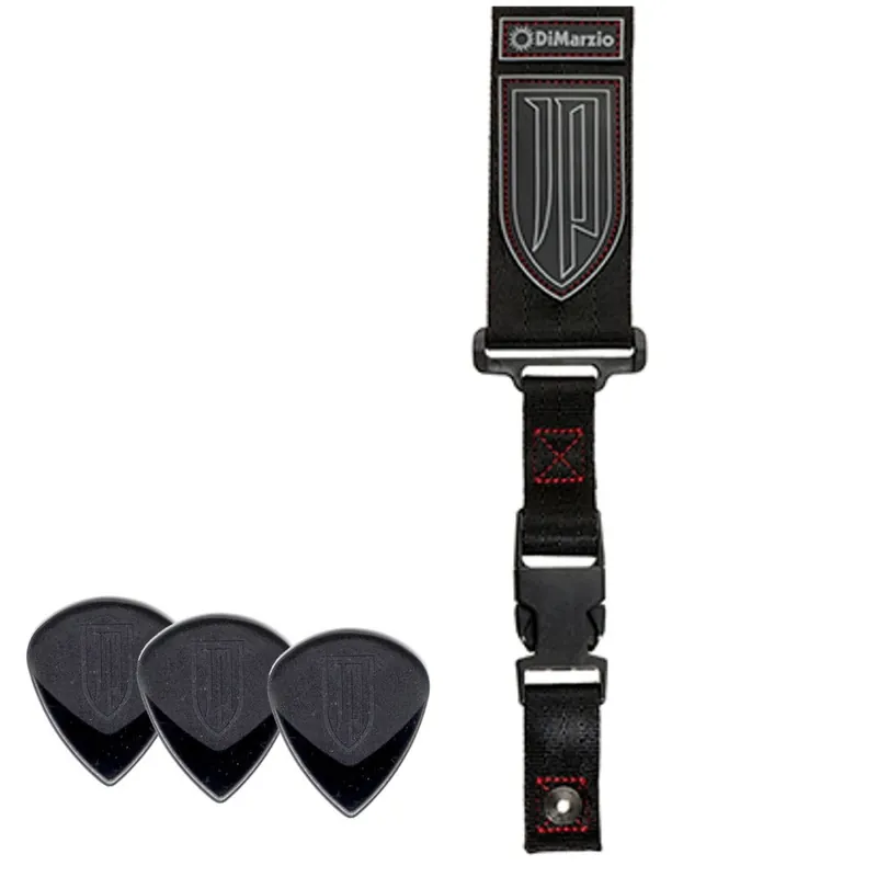 DiMarzio John Petrucci ClipLock Guitar Strap, 2Black Nylon / Red Stitching, Dunlop Jazz III Picks High Quality