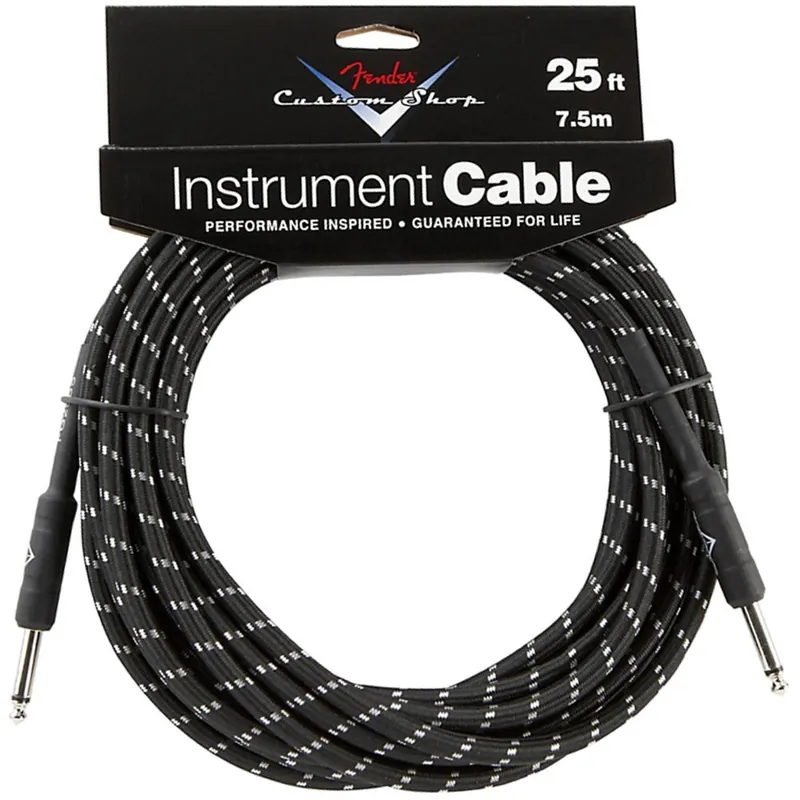 Free Delivery Fender FG25BS Custom Shop Performance Series Guitar Bass Instrument Cable 25' Black Tweed