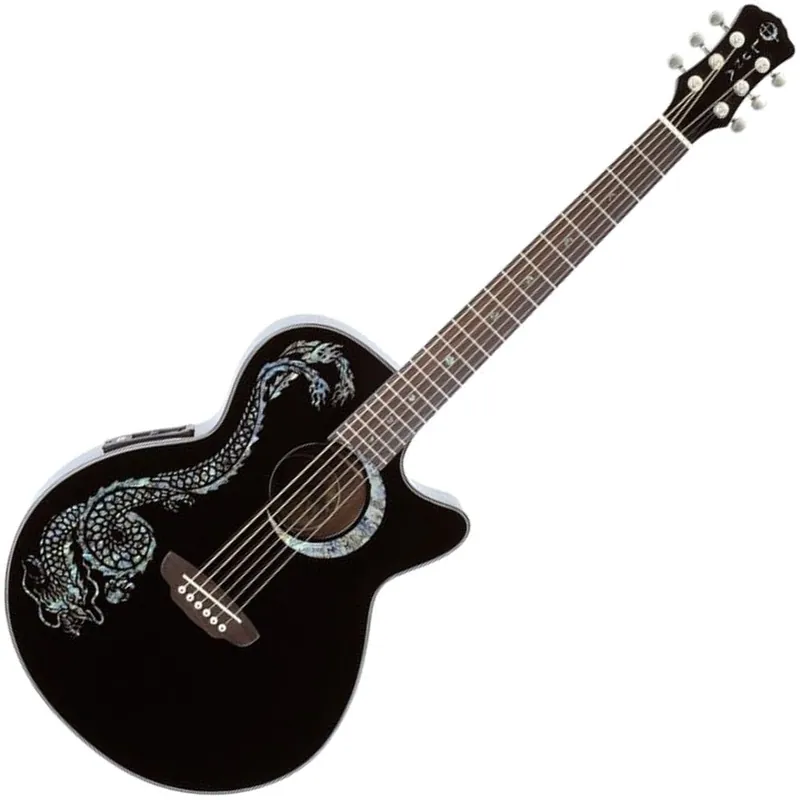 Luna FAU DRA BLK Fauna Series Dragon Inlayed Top Acoustic-Electric Guitar Black Finish Instant Buy