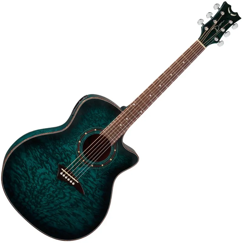 Dean Guitars Exotica Quilt Ash Top Cutaway Acoustic-Electric Guitar Trans Blue Satin Finish Today Only