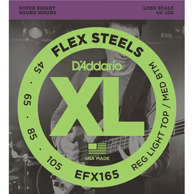 Free Delivery D'Addario EFX165 FlexSteels Custom Light Long Scale Electric Bass Strings 45-105