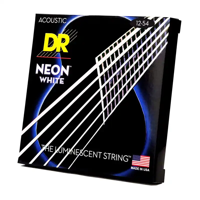 Exclusive DR Strings Hi-Def Neon White Colored Acoustic Guitar Strings: Light 12-54