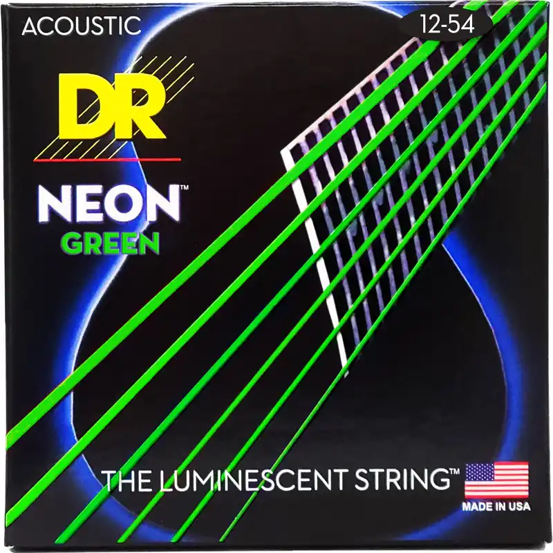 DR Strings Hi-Def Neon Green Colored Acoustic Guitar Strings: Light 12-54 Flash Sale