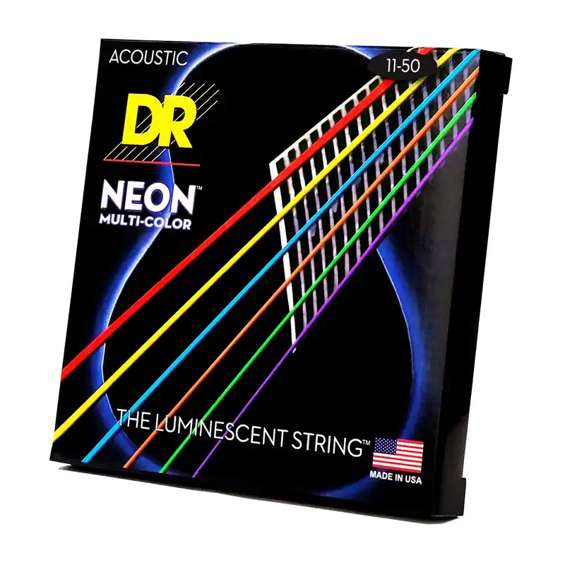 DR Strings Hi-Def Neon Multi-Color Colored Acoustic Guitar Strings: Custom Light 11-50 Mega Sale
