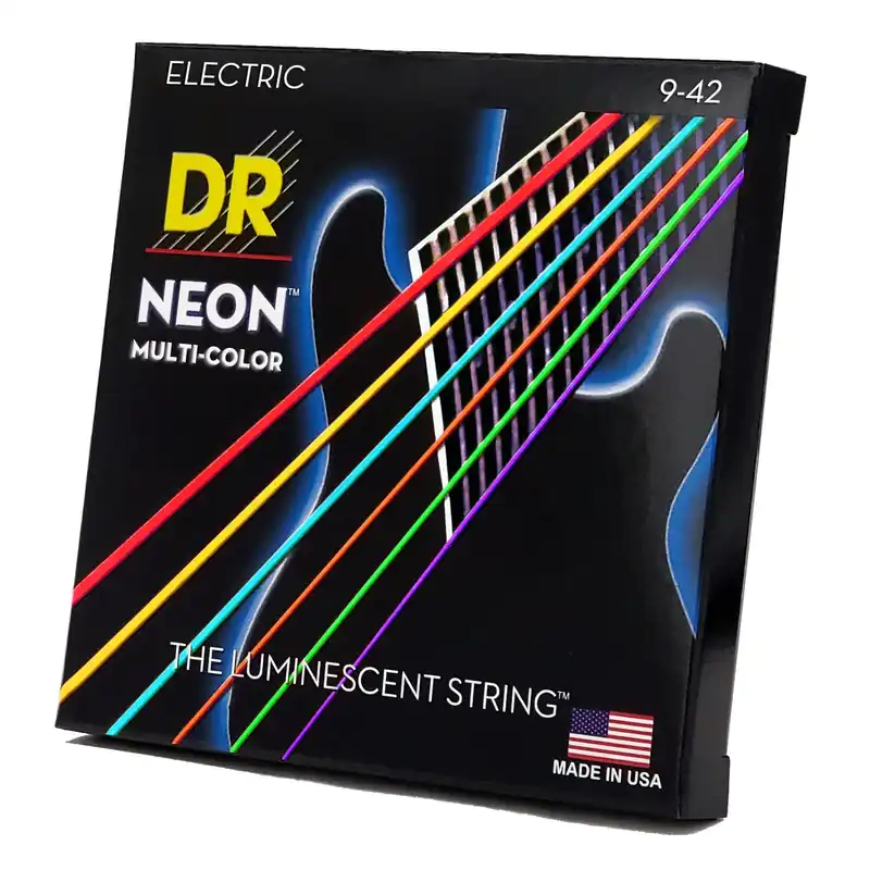 DR Strings Hi-Def Neon Multi-Color Colored Electric Guitar Strings: Light 9-42 Budget