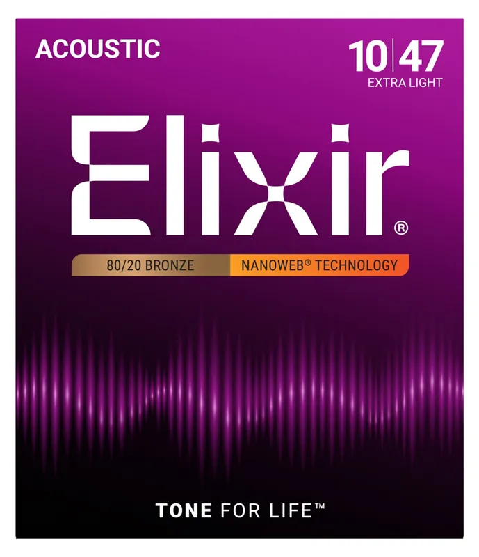 Elixir 11002 Nanoweb 80/20 Bronze Extra Light Acoustic Guitar Strings (10-47) No Minimum Order