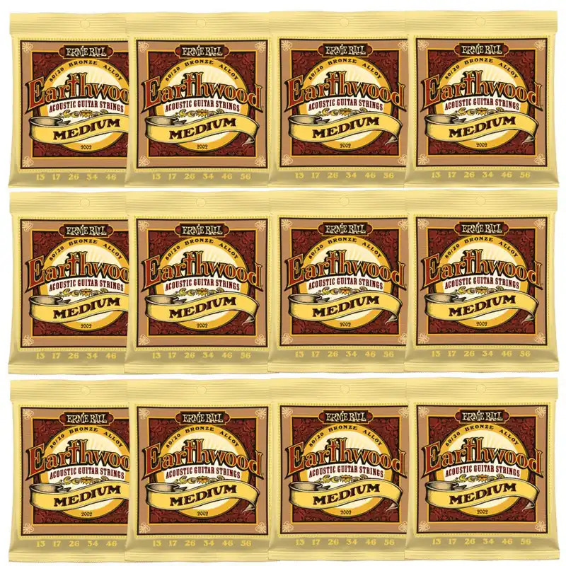 Modern 12-Pack Ernie Ball 2002 Earthwood 80/20 Bronze Acoustic Guitar Strings (13-56)