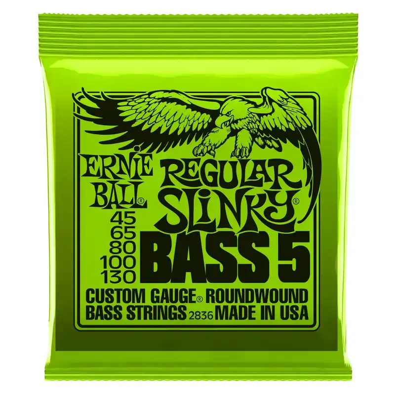 Ernie Ball 2836 Regular Slinky 5-String Nickel Wound Electric Bass Strings (45-130) Certified