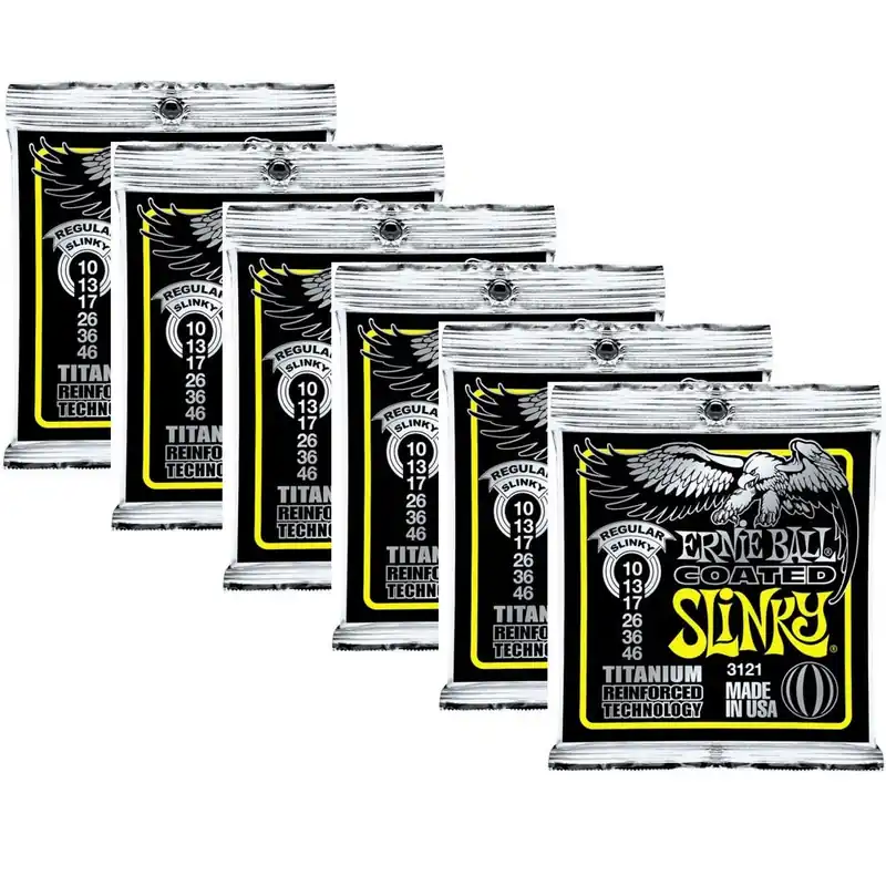 6-Pack Ernie Ball 3121 Coated Electric Titanium RPS Regular Slinky Guitar Strings (10-46) Wholesale