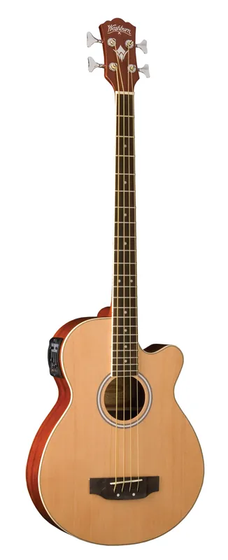 Brand New Washburn AB5 Cutaway Acoustic Electric Bass Guitar. Natural