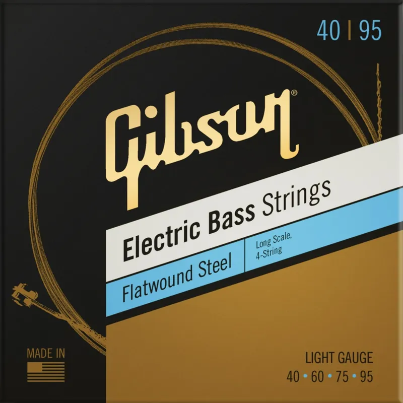 Certified Gibson Guitars Flatwound Electric Bass Strings, Long Scale, Light, 40-95