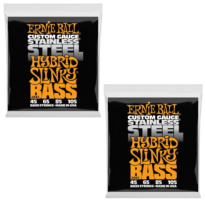 Deal 2-Pack of Ernie Ball 2843 Hybrid Slinky Stainless Steel Electric Bass Strings, 45-105