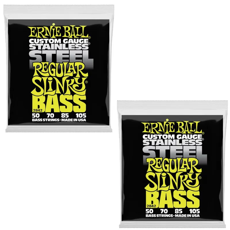 Limited Edition 2-Pack of Ernie Ball 2842 Hybrid Slinky Stainless Steel Electric Bass Strings, 50-105