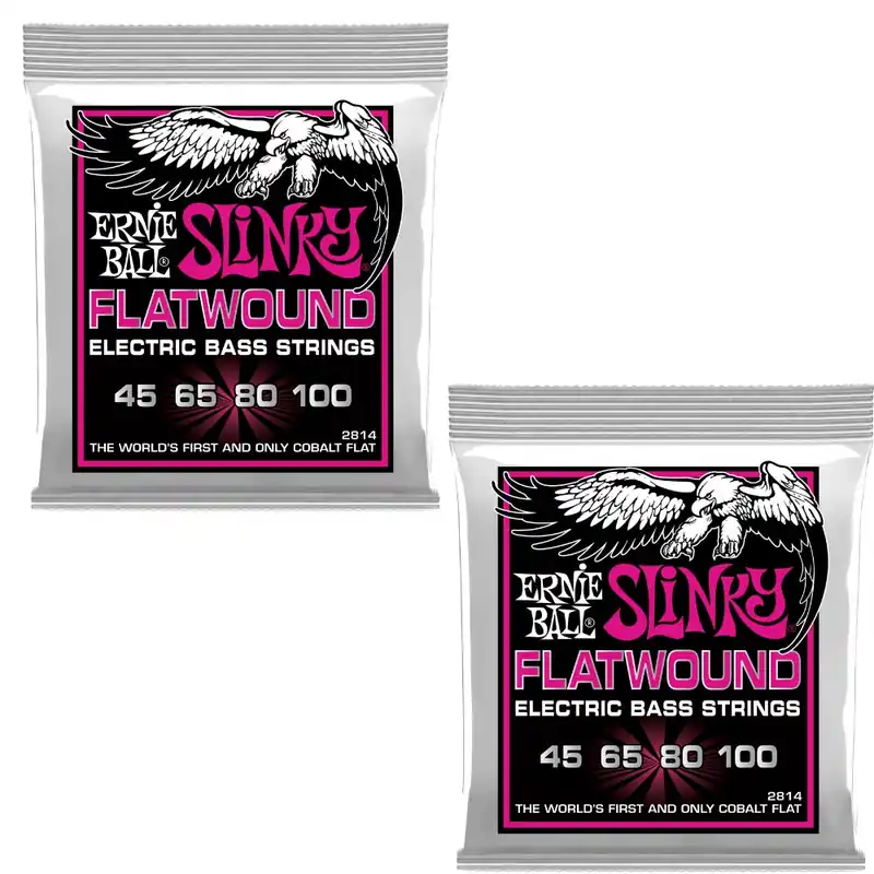 Exclusive 2-Pack of Ernie Ball 2814 Super Slinky Flatwound Electric Bass Strings, 45-100