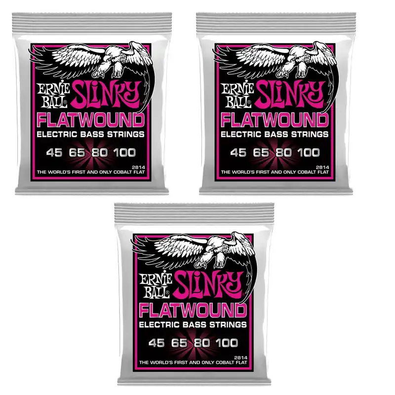 3-Pack of Ernie Ball 2814 Super Slinky Flatwound Electric Bass Strings, 45-100 Price Cut