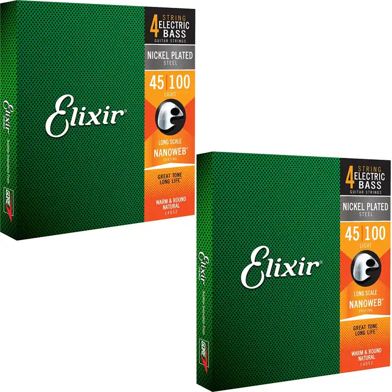 2 Sets Elixir 14052 NANOWEB 4-String Light/Long Scale Electric Bass Strings 45-100 Order Now