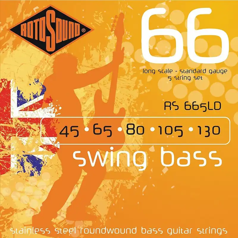 Rotosound RS665LD Swing Bass 66 Stainless Steel Roundwound Long Scale 5-String Bass Strings (45-130) High Quality