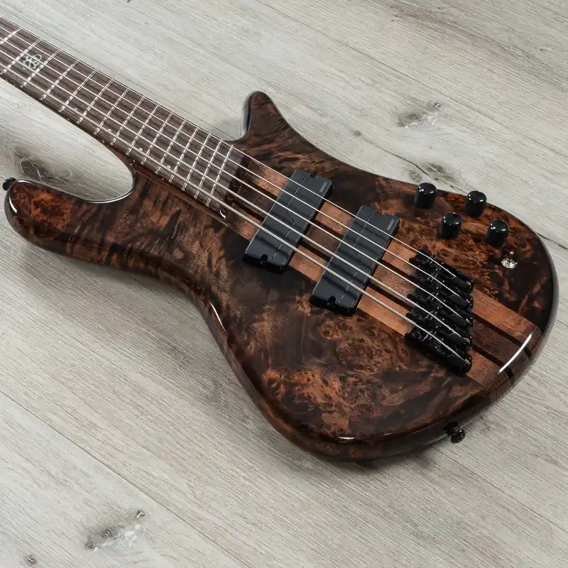 Order Now Spector NS Dimension 5 Multi-Scale 5-String Bass, Poplar Burl Top, Super Faded Black Gloss