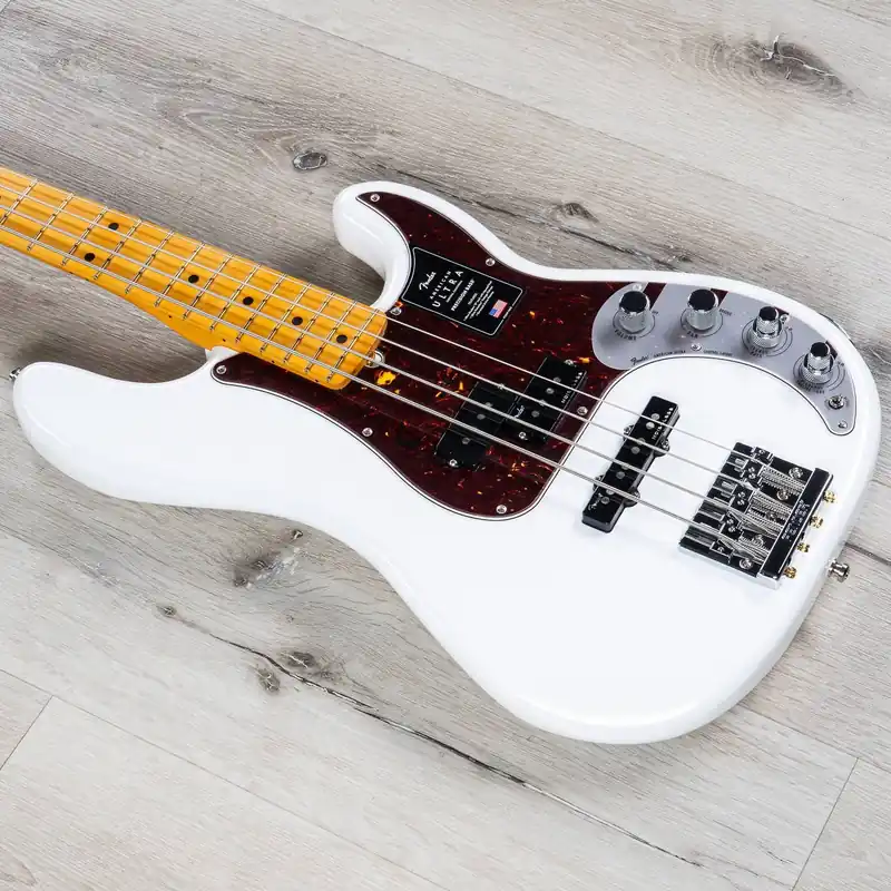Fender American Ultra Precision Bass Guitar, Maple Fingerboard, Arctic Pearl Don’t Miss Out